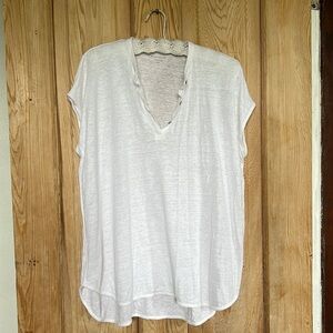 Eileen Fisher Organic Linen Jersey Mandarin Collar Tunic in White, Size Medium